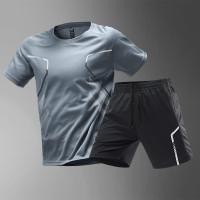 ราคา 2025 ผู้ชายกีฬาเสื้อยืดและกางเกงขาสั้นชุดแห้งเร็วระบายอากาศฟิตเนสยิมวิ่ง บาสเกตบอล แบดมินตันการฝึกอบรม การทําตัวให้ผอม ฟิตเนสเสื้อผ้าสีดําและสีขาวสีเทา (23389874192)