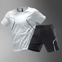 ราคา 2025 ผู้ชายกีฬาเสื้อยืดและกางเกงขาสั้นชุดแห้งเร็วระบายอากาศฟิตเนสยิมวิ่ง บาสเกตบอล แบดมินตันการฝึกอบรม การทําตัวให้ผอม ฟิตเนสเสื้อผ้าสีดําและสีขาวสีเทา (23389874187)