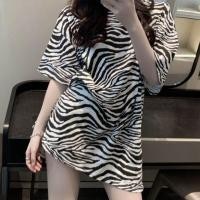 ราคา เสื้อยืดแขนสั้นลายเสือดาวแฟชั่นฤดูร้อน เสื้อเชิ้ตคอตตอนทรงหลวมพิมพ์ลายสั้น เสื้อเชิ้ตคอกลมแขนสั้นลายเสือดาว (23855866056)