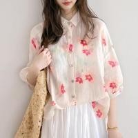 ราคา เสื้อเชิ้ตผ้าลินินลายดอกไม้แบบบางสำหรับผู้หญิง เสื้อเชิ้ตผ้าฝ้ายลินินทรงหลวมสบาย ๆ สำหรับฤดูร้อนปี 2024 (22897377810)