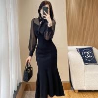 ราคา ชุดเดรสยาวสีดำสไตล์ฝรั่งเศส ชุดราตรี ชุดแต่งงาน ชุดเดรสยาวคลุมเข่า ทรงเอ แขนยาว คอตั้ง ทรงเอ ชุดเดรสยาวคลุมเข่า (22900333428)