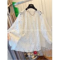 ราคา เสื้อเชิ้ตแขนยาวผ้าลูกไม้ปักลายดอกไม้ฤดูร้อนปี 2025 ทรงหลวม เสื้อผ้าเด็กผู้หญิง ปกโปโล ป้องกันแสงแดด สีขาว คอตุ๊กตา (24465593403)