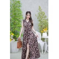 ราคา เดรสปกเชิ้ตแขนกุด ลายเสือติดกระดุมสีดำด้านหน้าแหวกได้ มีโบว์ผูกเอว ปรับระดับเอวได้ ชุดเดรสแฟชั่น เก็บเงินปลายทาง (22125314205)