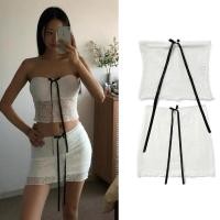 ราคา Miko พร้อมส่ง ชุดเซต2ชิ้น ชุดเซ็กซี่ เสื้อเกาะอกลูกไม้ กระโปรงสั้นเอวสูงทรงรัดรูปแต่งโปว์ ชุดสีขาวสไตล์เวียดนาม ชุดไปทะเล (23467187655)