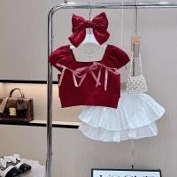 ราคา ชุดเซ็ทแฟชั่นเด็ก เสื้อสีแดง กระโปรงพีช ด้านในเป็นกางเกง สินค้าพร้อมส่ง (23188518893)
