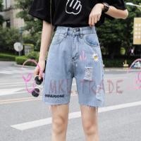ราคา ส่งเร็ว kaykai shop พร้อมส่ง กางเกงยีนส์ขาสั้น ปักลายดอก เอวสูง แต่งขาด ปลายรุ่ย 7006 (6455274477)