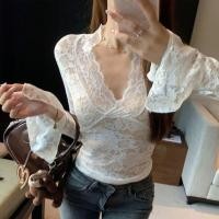 ราคา FY2019 เสื้อลูกไม้แขนยาว ใส่สบาย คอวี สีขาวเรียบหรูดูแพง (23508276422)