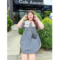 ราคา CC13ชุดเดรสน้องหมีลายสก็อตสาวอวบพลัสไชต์ หน้าผ้า52นิ้ว (24264983946)