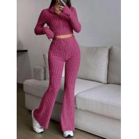 ราคา ชุดเสื้อครอปแขนยาวมีซิปสีพื้นและกางเกงขาบานเอวสูง A04 (24562530129)