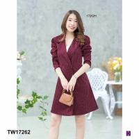 ราคา เดรสสาวอวบ เดรสสูทลายทาง ใส่ทำงาน สวยเรียบหรู (21057752288)