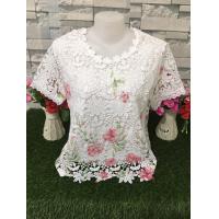 ราคา เสื้อลูกไม้ เสื้อผ้าผู้หญิง เสื้อลูกไม้พิมพ์ลาย เสื้อลูกไม้ลายดอก เสื้อไปวัด ลูกไม้ผู้ใหญ่ แขนสั้น เสื้อออกงานรุ่น4213 0 ลายดอก (24247836429)