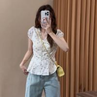 ราคา เสื้อเชิ้ตแขนสั้นผู้หญิงสไตล์ฝรั่งเศส คอวี ปักลายดอกไม้ ขอบลูกไม้ รัดเอว ด้ายผูก หวานและเผ็ดร้อน ใส่ไปทำงาน (24604240128)