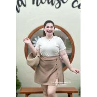 ราคา A17 กระโปรงกางเกงขาสั้นผ่าหน้าแต่งกระดุมไม้ ผ้ายืดวูลเวฟใส่สบายคุณภาพดีเอว34 54 (22648946046)