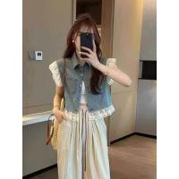 ราคา เสื้อยีนส์ผู้หญิงแขนสั้น แต่งลูกไม้ (24399060784)