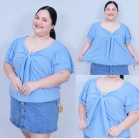 ราคา ส่งฟรี A294 เสื้อแฟชั่นสาวอวบ เสื้อสาวอวบ เสื้อคนอ้วน ไซส์ใหญ่ พลัสไซส์ โบว์อก น่ารักใส ๆ อก 46 60 (24448001174)