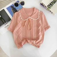 ราคา MT717 1 เสื้อยืดไหมพรม คอปก แขนสั้น ใส่ง่ายสบายๆ ผ้าบางเบา ดีเทลลายผ้าผูกโบว์ (22435327955)