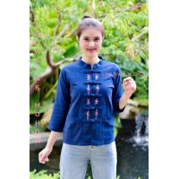 ราคา เสื้อหม้อห้อม หม้อฮ่อม ม่อฮ่อม เสื้อพื้นเมืองผ้าฝ้ายคอจีนแขนยาว รหัส M57 (9952898005)