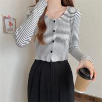ราคา DD SHOPพร้อมส่ง 68106 เสื้อไหมพรมแขนยาว คอวีลายทางน่ารักเกาหลีมาก (16147417980)