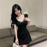 ราคา Dream clothes เดรสแฟชั่นผู้หญิง ชุดเดรสน่ารักๆ กระโปรงทรงเอเพรียวบาง โบว์สีดำสไตล์เกาหลี น่ารักหวานๆ (24281862811)