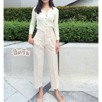 ราคา กางเกง 9 ส่วน กางเกงทรงบอยเอวสูงเก็บพุง ขากระบอกเล็ก ผ้าเปเป้ (23044270454)