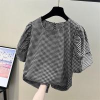 ราคา Closet Crush Blouses For Women Summer Comfortable Decent Korean Plaid Loose Fit Short Sleeve Round Neck Casual Blouses B250218 (24444031336)