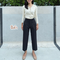 ราคา กางเกง 9 ส่วน กางเกงทรงบอยเอวสูงเก็บพุง ขากระบอกเล็ก ผ้าเปเป้ (23044270468)