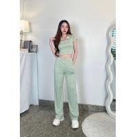 ราคา พร้อมส่ง ชุดเซ็ท2ชิ้น กางเกงเอวสูง เสื้อครอปตีเกล็ดหน้า ชุดเซ็ทผู้หญิง แฟชั่นเกาหลี เสื้อครอปแขนสั้น คอปก กางเกงขายาวลุคเก๋ๆTZ890 (21805865620)