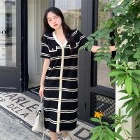 ราคา Cici B5395 เดรสยาวแขนสั้นลายทาง ผ้าไหมพรม มีกระดุมแหวกหน้า ใส่แล้วดูดีมีสไตล์ (19861440893)