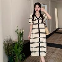 ราคา Cici B5395 เดรสยาวแขนสั้นลายทาง ผ้าไหมพรม มีกระดุมแหวกหน้า ใส่แล้วดูดีมีสไตล์ (19861440892)