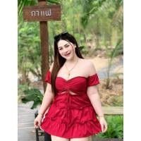 ราคา NT714 มินิเดรสทะเล เปิดไหล่ระบายสุดคิ้วท์ สาวอวบ (21495124339)