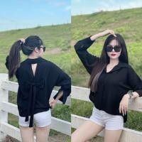 ราคา เสื้อเชิ้ต คอปก แขนยาว ทรง oversize หน้าสั้นหลังยาว แต่งโบว์ (23132027549)