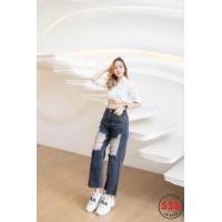 ราคา กางเกงยีนส์ทรงกระบอกเอวสูงสีสโนว์ดำป้ายSSB (12576109739)