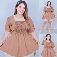 ราคา ส่งฟรี เสื้อสม็อคอก ลายสก็อต สีพื้น พลัสไซส์ แฟชั่นสาวอวบ คนอ้วน A303 A304 (24513741466)