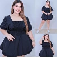 ราคา ส่งฟรี เสื้อสม็อคอก ลายสก็อต สีพื้น พลัสไซส์ แฟชั่นสาวอวบ คนอ้วน A303 A304 (24513741461)