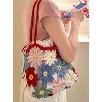 ราคา กระเป๋าสะพายไหล่แบบถัก DIY ดอกทานตะวัน กระเป๋าสะพายฤดูร้อน กระเป๋าสะพายลำลอง กระเป๋าถือทรงถุงผ้าฝ้ายลายดอกไม้ (24531790244)