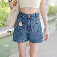 ราคา กางเกงยีนส์ขาสั้น 2 กระดุมแต่งกระเป๋าขอบลูกไม้ (18559924212)