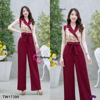 ราคา GD17399 Jumpsuit จั้มสูทขายาว แขนกุด คอปก อกแต่งลาย BBR ทรงเชือกผูกเอว งานสุดหรู ทรงเข้ารูปสวย (18675180257)