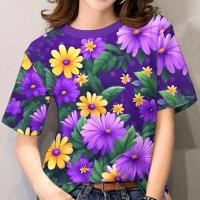 ราคา เสื้อสงกรานต์ เสื้อลายดอกสงกรานต์ 2568 เสื้อยืดลายดอกไม้สีม่วงรูปแบบดอกไม้ลายพิมพ์ผู้หญิงเสื้อยืดผู้หญิงสบาย ๆ ทั้งหมด แมตช์ซองรานเทศกาลเสื้อเชิ้ตครอบครัวเสื้อเชิ้ตเสื้อเชิ้ตใหม่สไตล์การระบายอากาศขนาด