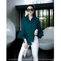 ราคา เสื้อผู้หญิง เสื้อคอปกแขนกระดิ่ง ดีไซน์หน้าสั้นหลังยาว ผ้าเชิ้ตเนื้อดี กระดุมหน้า ดีเทลช่วงปลายแขนแต่งระบาย 3 ชั้น ใส่เอ็นทุกชั้น (24165444650)
