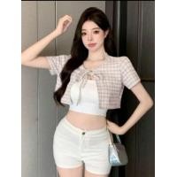 ราคา Cover up C033 เสื้อคลุม แขนสั้น ผูกหน้า ลายสก็อต ผ้าทวิต (22489763055)