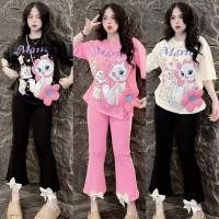 ราคา S250 พร้อมส่ง ชุดเซ็ท 2 ชิ้น สกรีนน้องแมว เสื้อ กางเกงปลายแต่งโบว์ขาม้า แฟชั่นน่ารัก (23195971852)