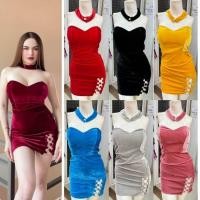ราคา JN ชุดพีอาร์ เดรสสายเดี่ยว ผ้ากำมะหยี่ เสริมฟองน้ำ ทรงสวย (23890123420)