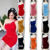 ราคา JN ชุดพีอาร์ เดรสสายเดี่ยว ผ้ากำมะหยี่ เสริมฟองน้ำ ทรงสวย (23890339568)