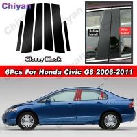 ราคา 6ชิ้นสีดำ โครเมี่ยมเงา คาร์บอนไฟเบอร์ พีซีวัสดุหน้าต่างประตูรถตรงกลาง B C เสาใส่คอลัมน์ฝาครอบกระจกสติ๊กเกอร์ตกแต่งสำหรับ Honda Civic FD G8 2006 2011 (24372748650)