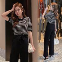 ราคา Cici 3062 ชุดเซตไหมพรม เสื้อแขนสั้นลายทาง กางเกงขายาว (16326991412)