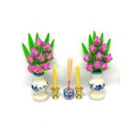 ราคา ชุดบูชา ชุดธูปเทียนพร้อมแจกัน ดอกบัวมงคล 9 ดอกสีชมพู สูง 4 ดินปั้น วางหิ้งพระ F2 (11495761518)