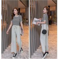 ราคา Cici 3062 ชุดเซตไหมพรม เสื้อแขนสั้นลายทาง กางเกงขายาว (16326991411)