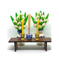 ราคา ชุดบูชา ชุดธูปเทียนพร้อมแจกัน ดอกบัวมงคล 9 ดอกสีขาวชมพู สูง 4 ดินปั้น วางหิ้งพระ F7 (7818503077)