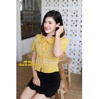 ราคา เสื้อพื้นเมืองหญิง ผ้าฝ้ายพื้นเมือง สีเหลืองลายไทยลายขอ (20569440236)