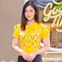 ราคา เสื้อลายไทย เสื้อผ้าฝ้ายคอจีนเหลี่ยม เอวจีบระบาย เสื้อผ้าไทยสีเหลือง (16401139624)